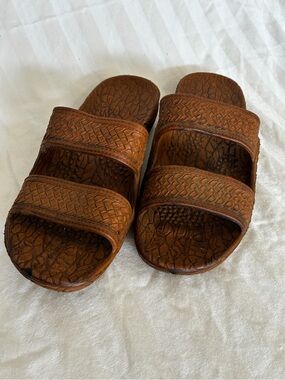 Women’s Brown Woven Leather Slide Sandals